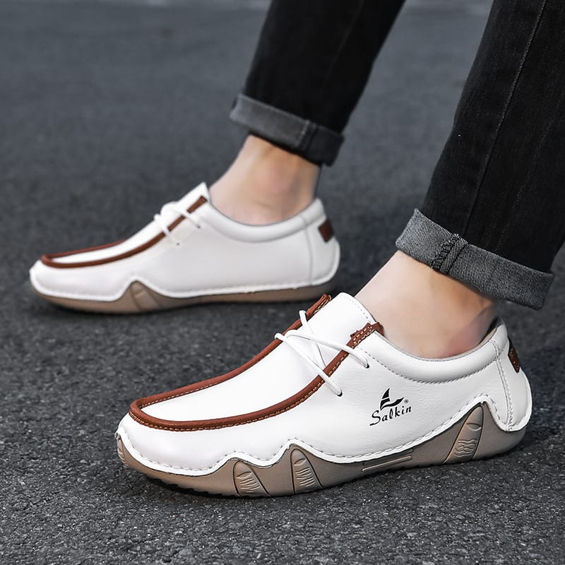 Bomber Leather Lace-Up Driving Moccasins Western Boots-60061