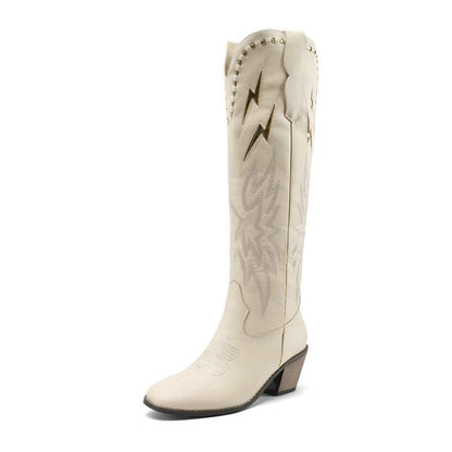 Women’s Lightning Embroidered Knee-High Western Boots-60039