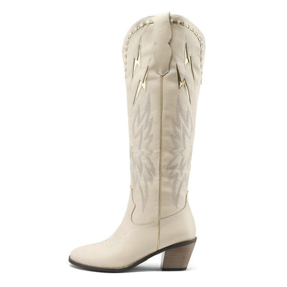 Women’s Lightning Embroidered Knee-High Western Boots-60039