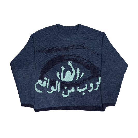 Vintage Blue Nightscape Graphic Knit Sweater