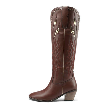 Women’s Lightning Embroidered Knee-High Western Boots-60039