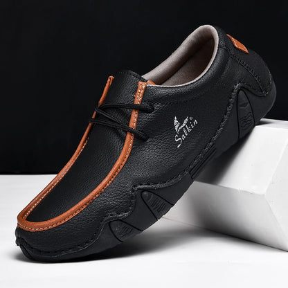 Bomber Leather Lace-Up Driving Moccasins Western Boots-60061