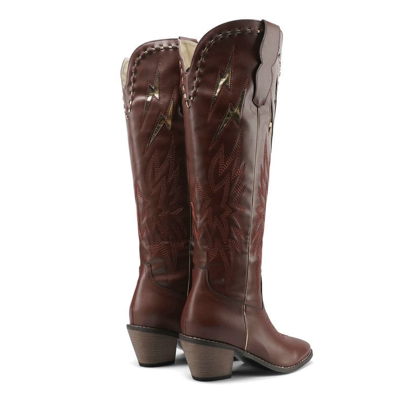 Women’s Lightning Embroidered Knee-High Western Boots-60039
