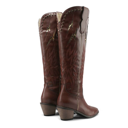 Women’s Lightning Embroidered Knee-High Western Boots-60039