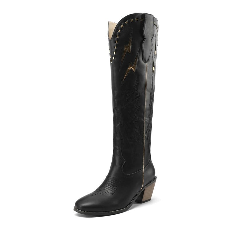 Women’s Lightning Embroidered Knee-High Western Boots-60039