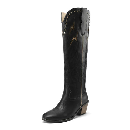 Women’s Lightning Embroidered Knee-High Western Boots-60039