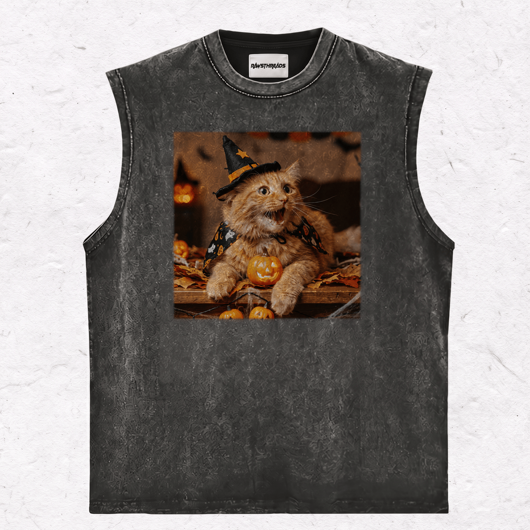 HALLOWEEN CAT HEAVY WEIGHT COTTON TEE-016