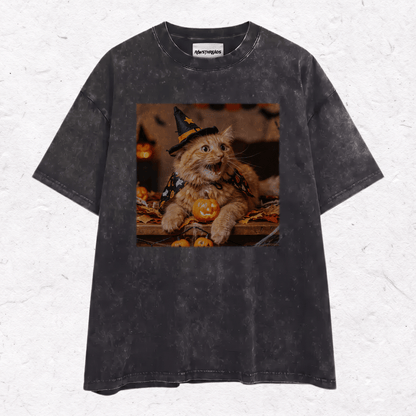 HALLOWEEN CAT HEAVY WEIGHT COTTON TEE-016