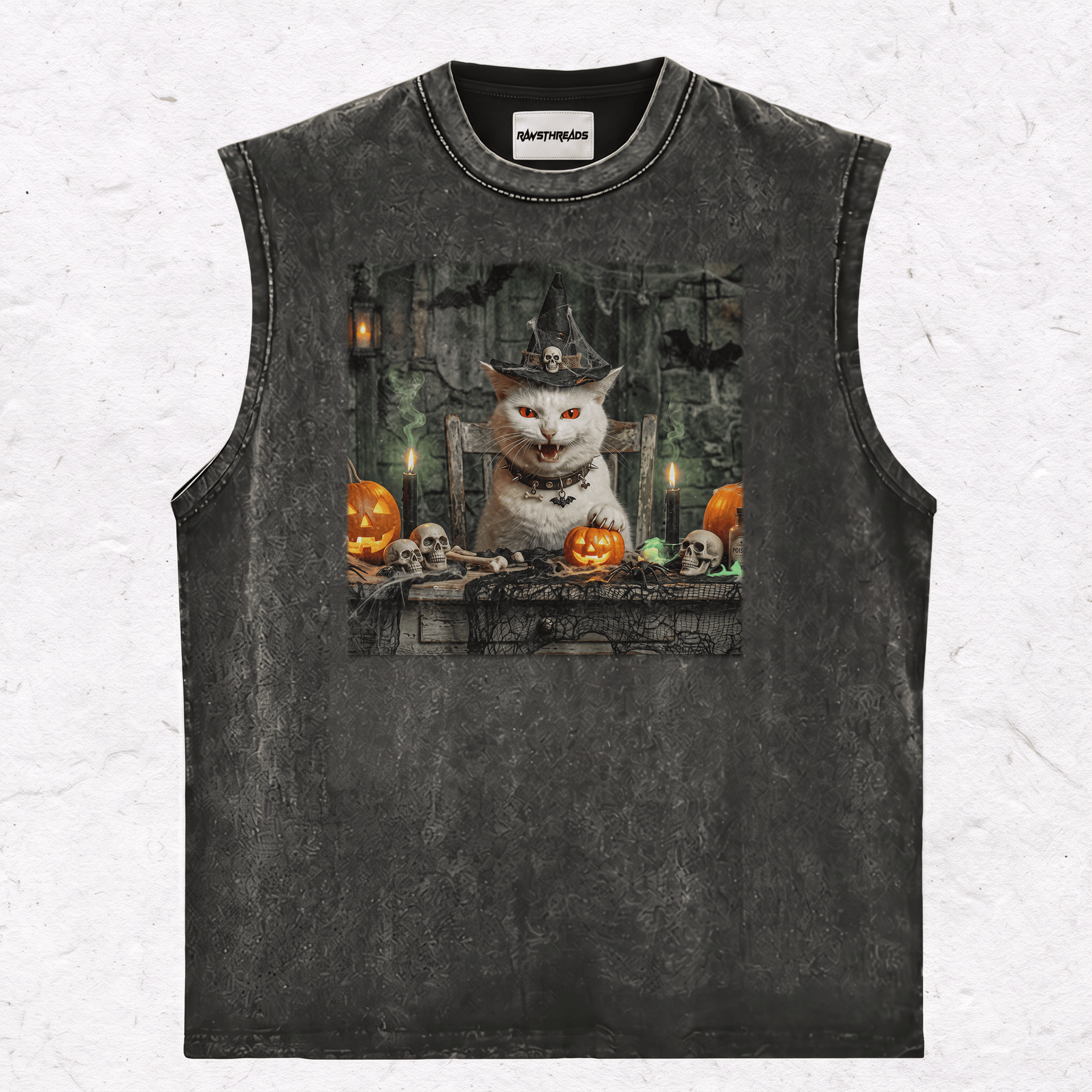 HALLOWEEN CAT HEAVY WEIGHT COTTON TEE-017