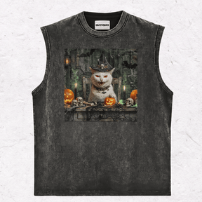 HALLOWEEN CAT HEAVY WEIGHT COTTON TEE-017