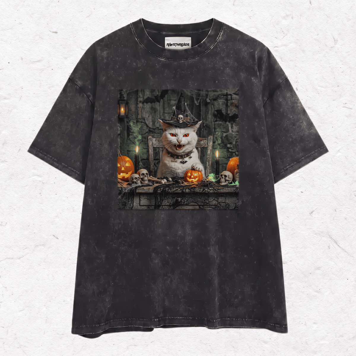HALLOWEEN CAT HEAVY WEIGHT COTTON TEE-017