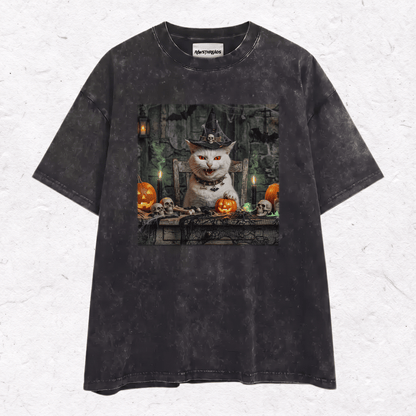 HALLOWEEN CAT HEAVY WEIGHT COTTON TEE-017