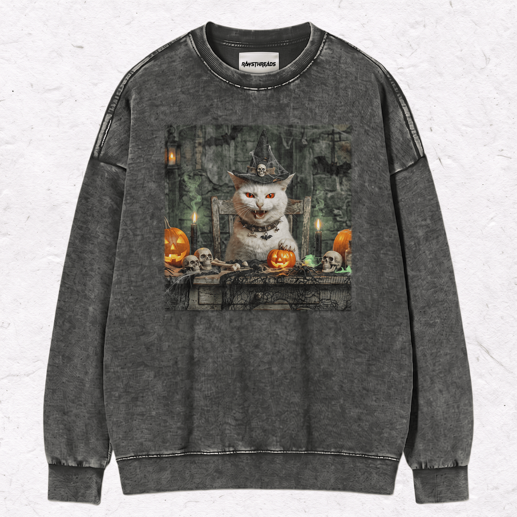 HALLOWEEN CAT HEAVY WEIGHT COTTON TEE-017