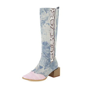 Women’s Color-Block Knee-High Western Boots-60040