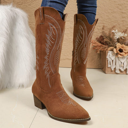 Women’s Suede Floral Embroidered Tall Western Boots-60026
