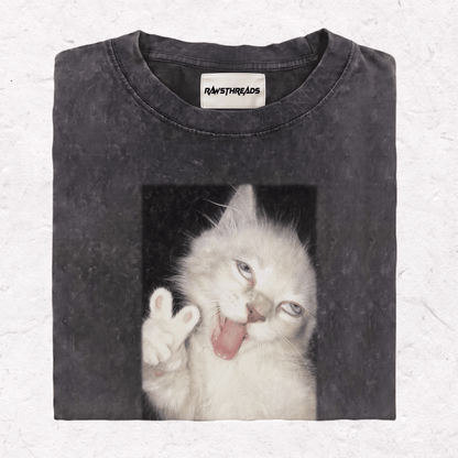 WACKY CAT HEAVY WEIGHT COTTON TEE-021