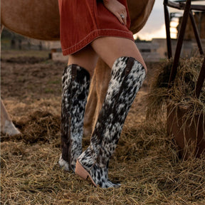 Black & White Cow Print Tall Women's Western Boots-60062