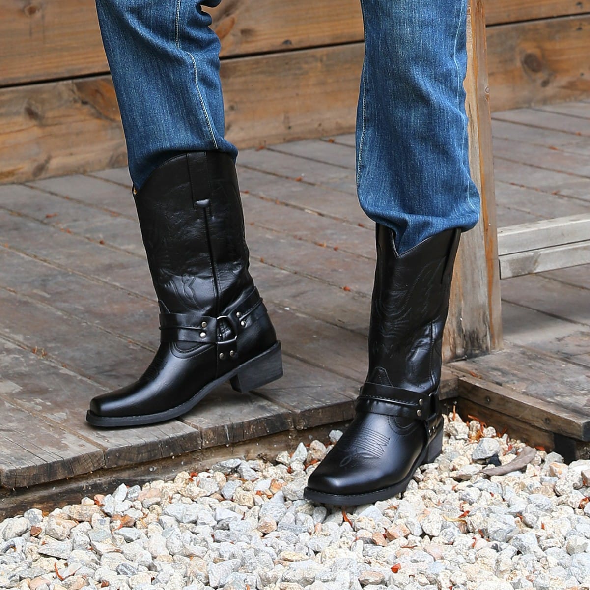 Men’s Distressed Leather Biker Western Boots