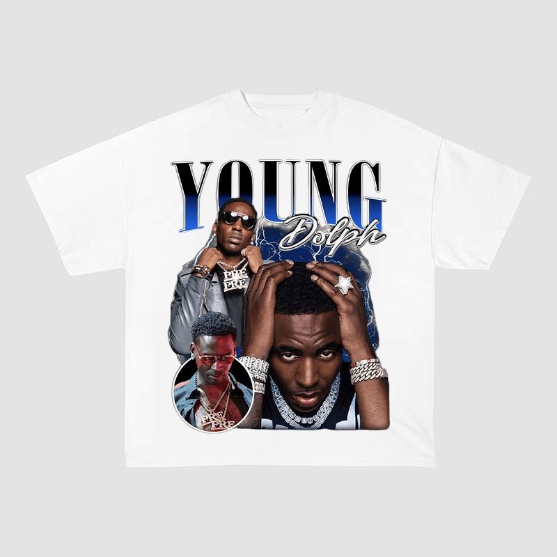YOUNG DOLPH "YOUNG DOLPH" TEXT LOGO HEAVYWEIGHT COTTON TEE-57023