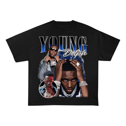 YOUNG DOLPH "YOUNG DOLPH" TEXT LOGO HEAVYWEIGHT COTTON TEE-57023
