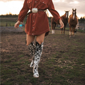 Black & White Cow Print Tall Women's Western Boots-60062