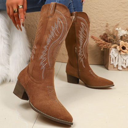 Women’s Suede Floral Embroidered Tall Western Boots-60026