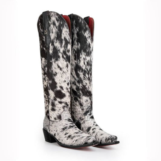 Black & White Cow Print Tall Women's Western Boots-60062