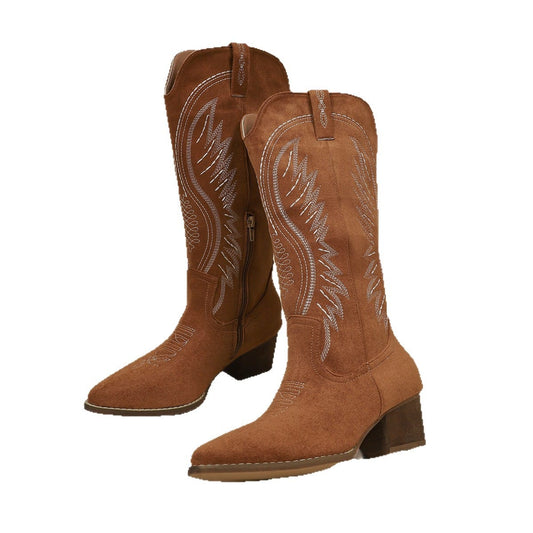 Women’s Suede Floral Embroidered Tall Western Boots-60026
