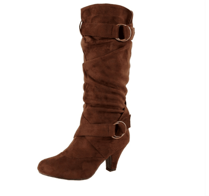 Women’s Slouchy Buckle Kitten Heel Western Boots-60049