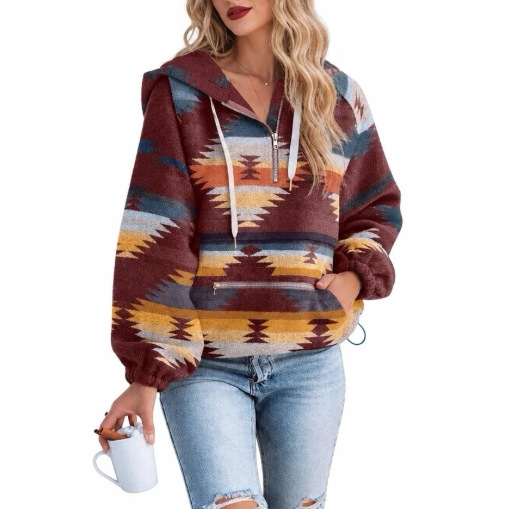 Women’s Western Geometric Half-Zip Hoodie