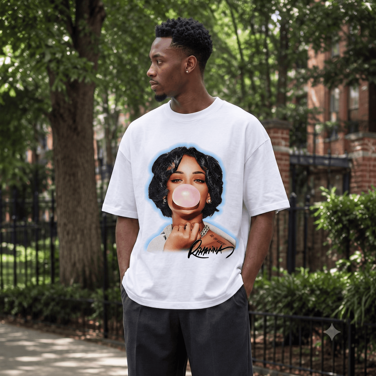 RIHANNA BUBBLEGUM PORTRAIT HEAVYWEIGHT COTTON TEE-57015