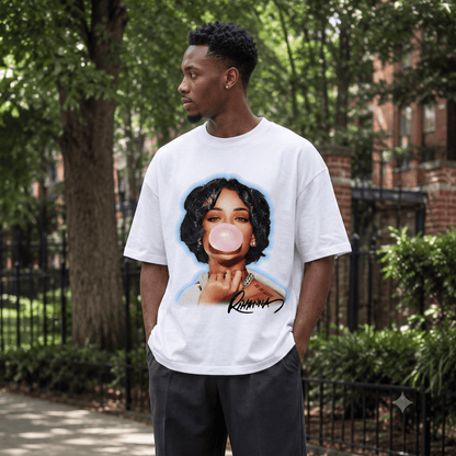 RIHANNA BUBBLEGUM PORTRAIT HEAVYWEIGHT COTTON TEE-57015