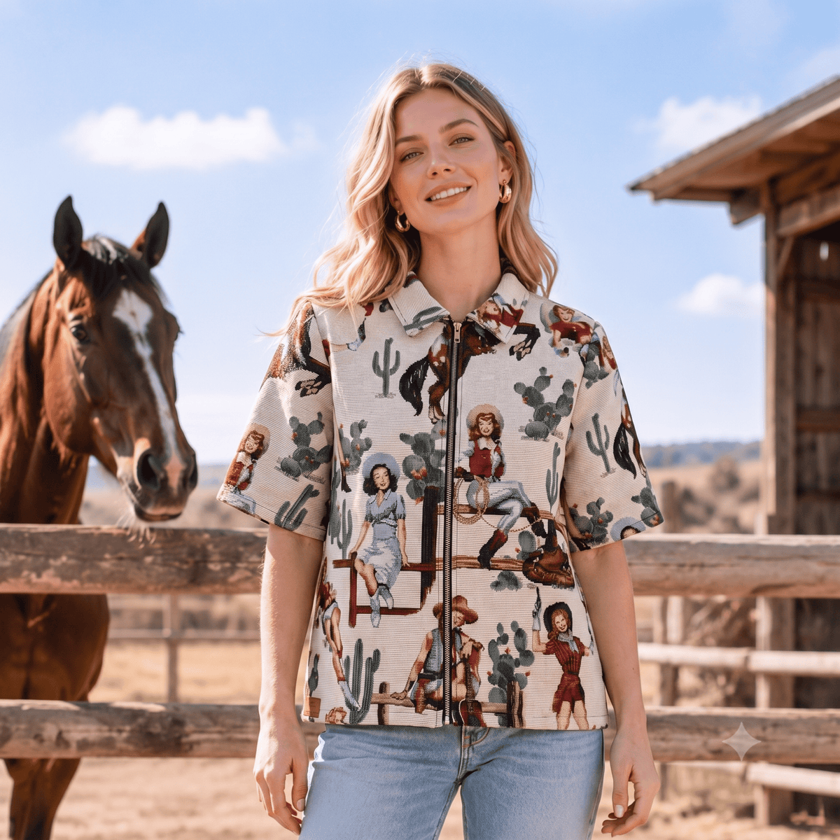WHITE COWGIRL TAPESTRY TEE