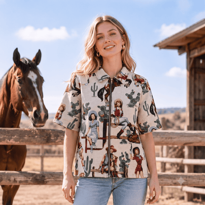 WHITE COWGIRL TAPESTRY TEE