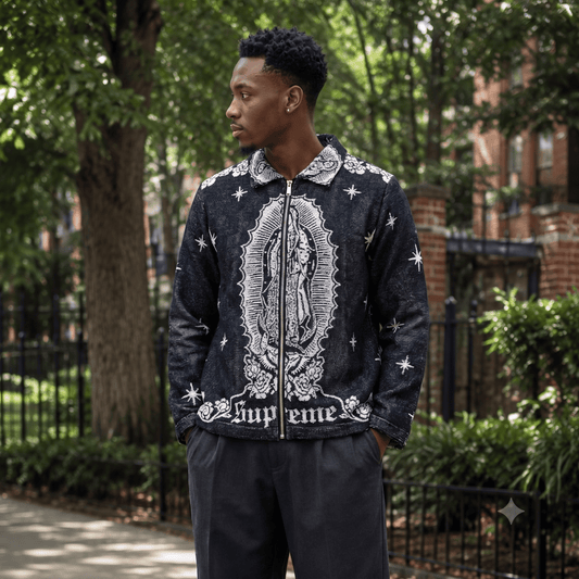 VIRGENCITA BLACK TAPESTRY JACKET