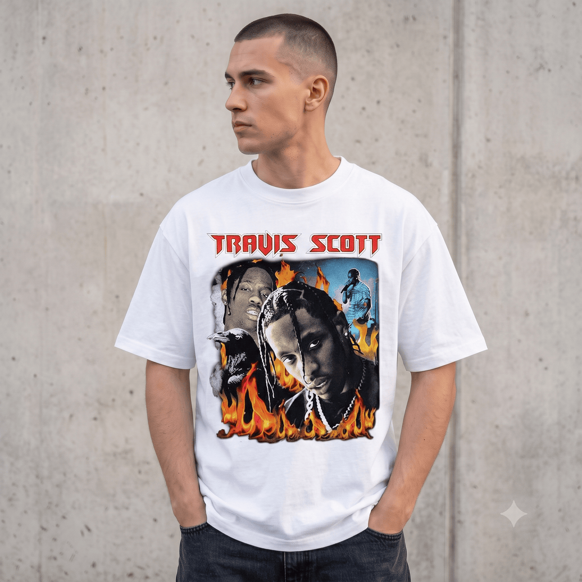 TRAVIS SCOTT FIRE FLAME HEAVYWEIGHT COTTON TEE-57034