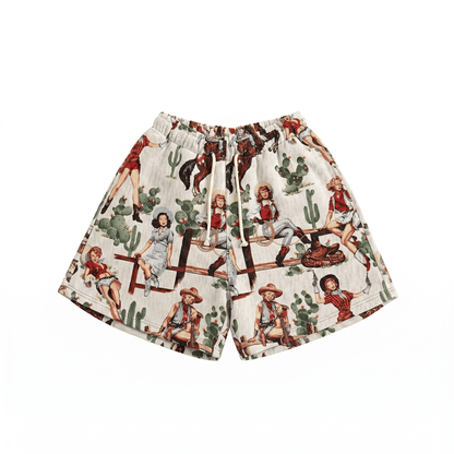 WHITE COWGIRL TAPESTRY SHORTS