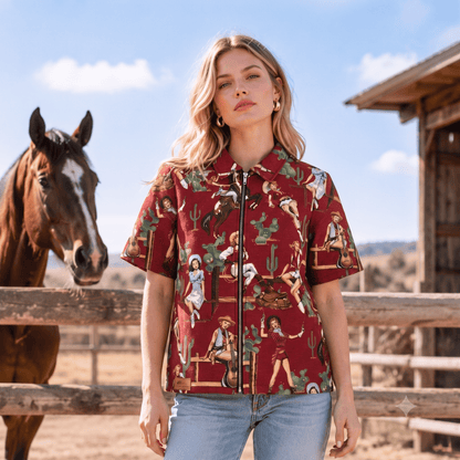 RED COWGIRL TAPESTRY TEE