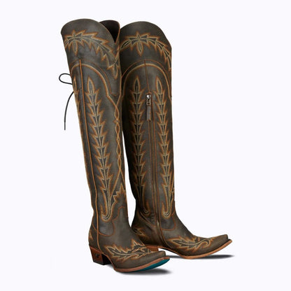 WOMEN’S OVER-THE-KNEE DISTRESSED LEATHER WESTERN BOOTS-60030