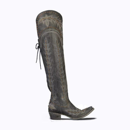 WOMEN’S OVER-THE-KNEE DISTRESSED LEATHER WESTERN BOOTS-60030