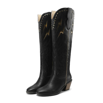 Women’s Lightning Embroidered Knee-High Western Boots-60039