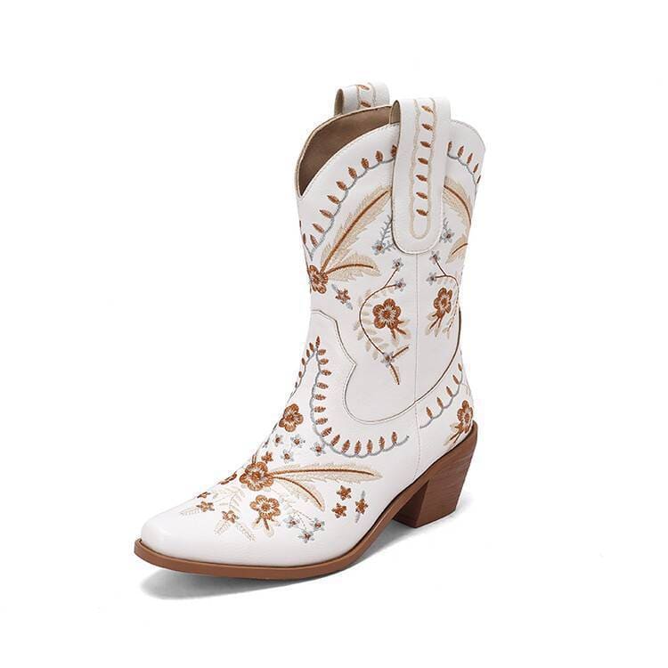 Women’s Floral Embroidered Mid-Calf Western Boots-60038