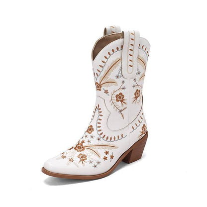 Women’s Floral Embroidered Mid-Calf Western Boots-60038