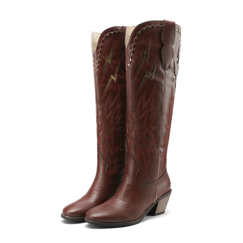 Women’s Lightning Embroidered Knee-High Western Boots-60039