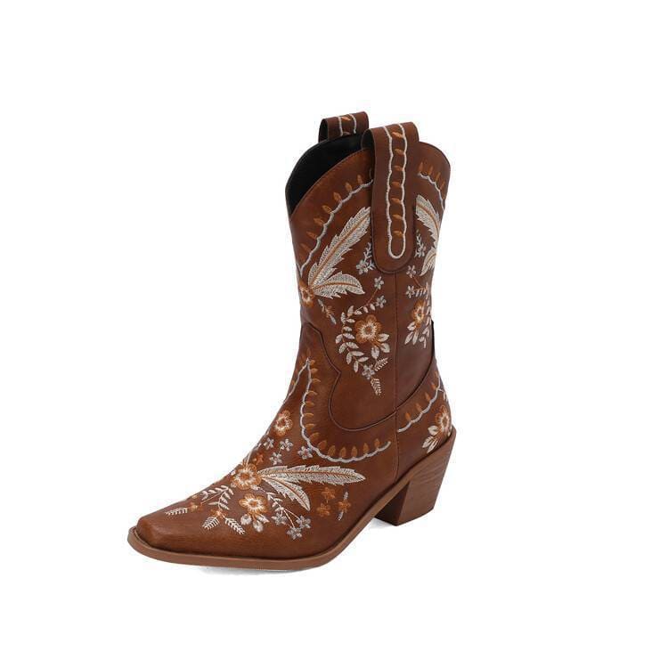Women’s Floral Embroidered Mid-Calf Western Boots-60038