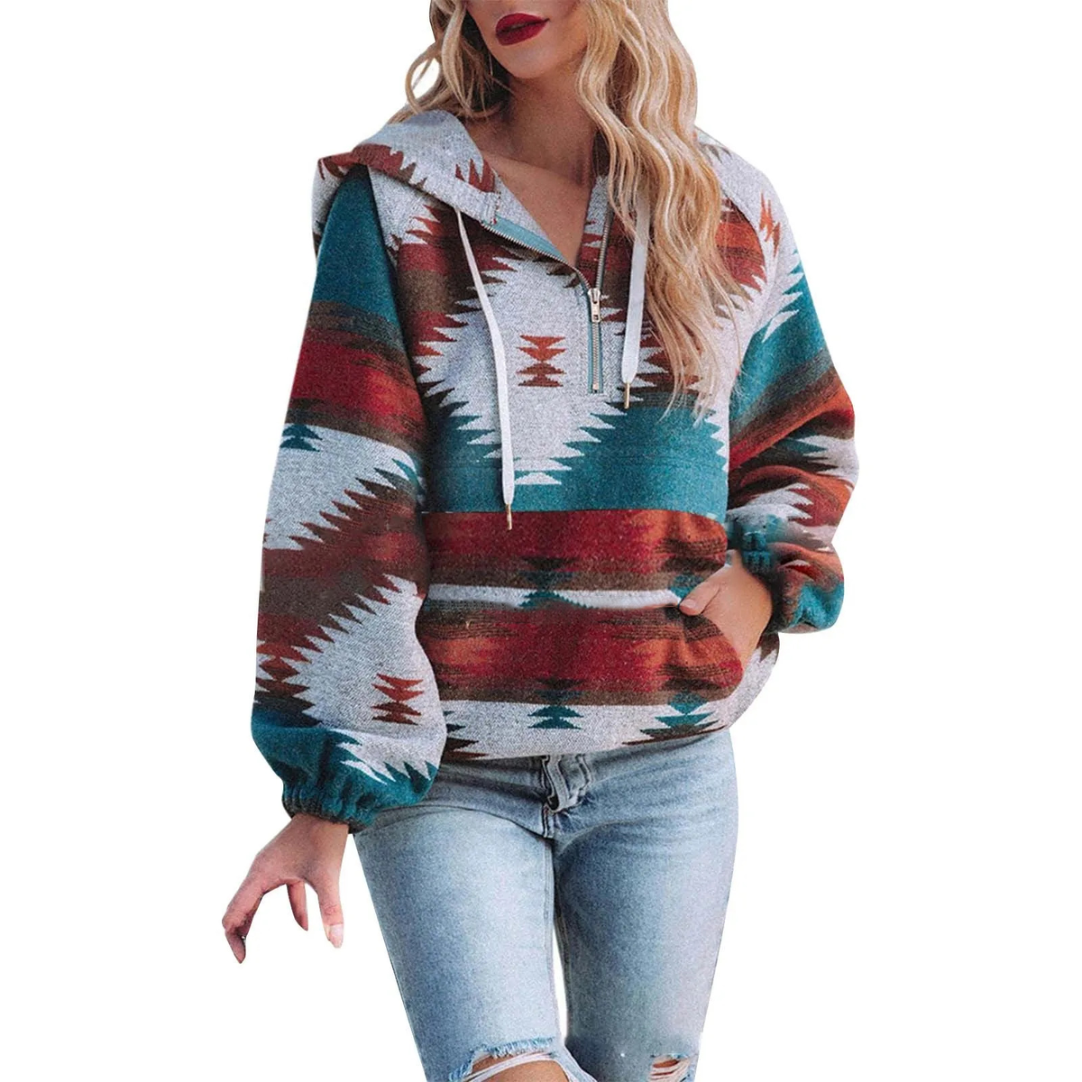 Women’s Western Geometric Half-Zip Hoodie