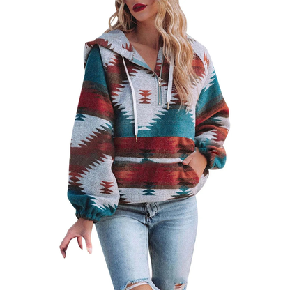 Women’s Western Geometric Half-Zip Hoodie