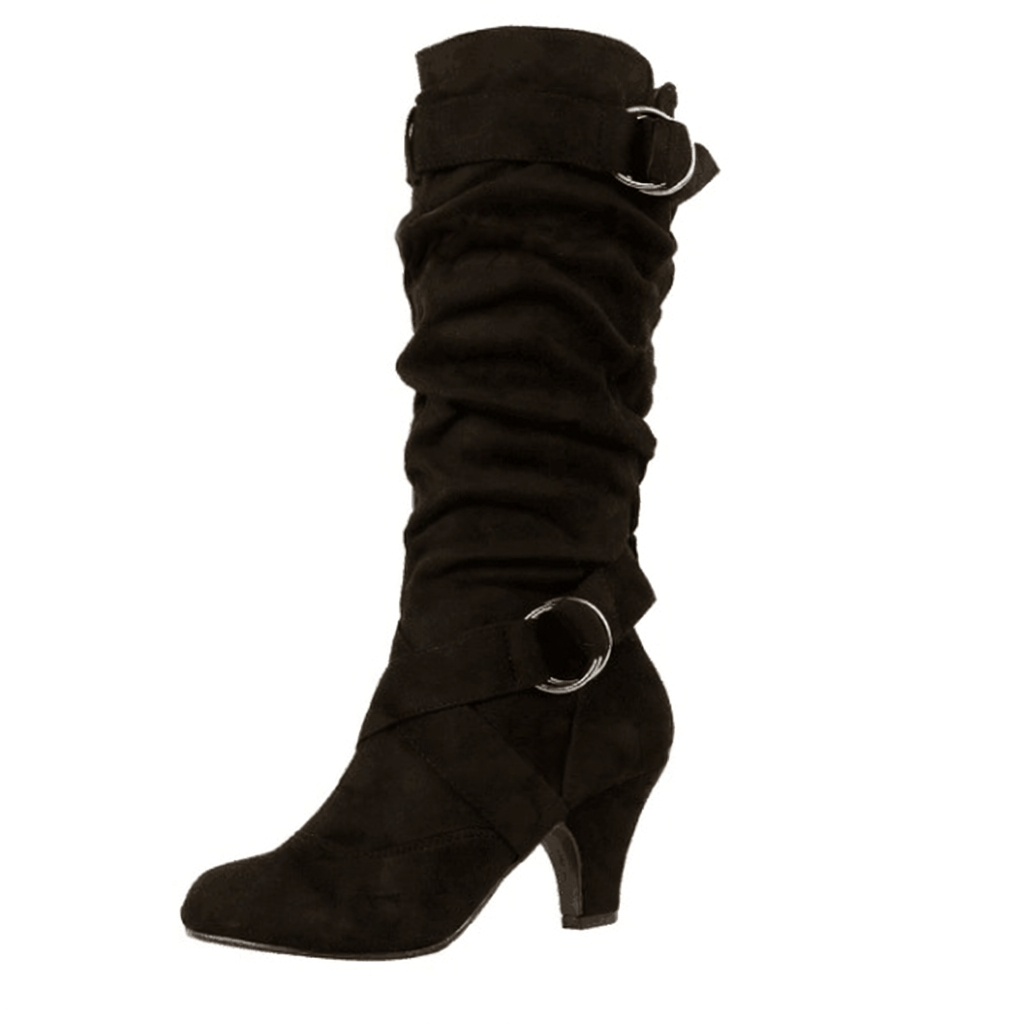 Women’s Slouchy Buckle Kitten Heel Western Boots-60049