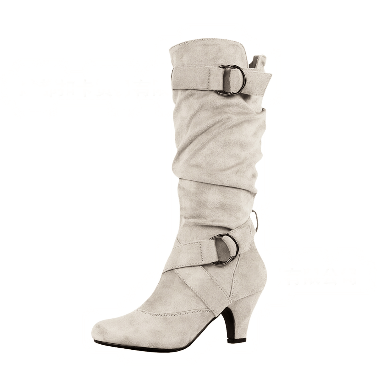 Women’s Slouchy Buckle Kitten Heel Western Boots-60049