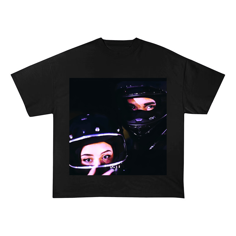 RDMCLOTHINGART S / BLACK TEE tapestry hoodie 100 GECS MOTORCYCLE HELMET OVERSIZED HEAVYWEIGHT COTTON TEE-60025